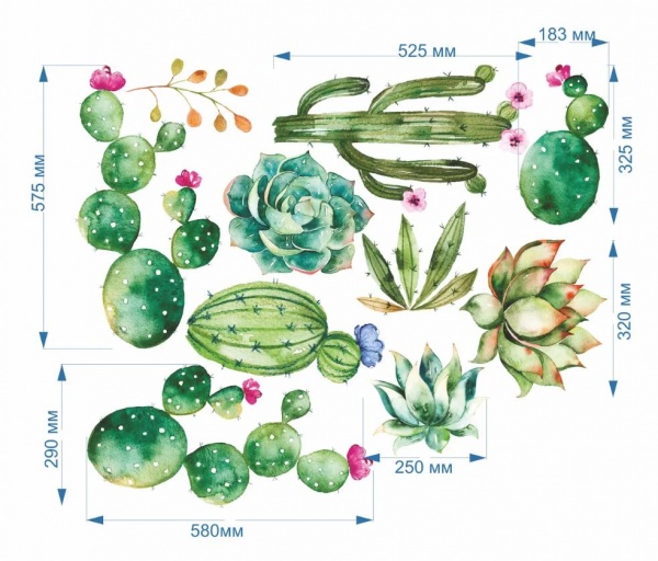 Наклейка Zatarga Кактусы Z202042 90x56 см