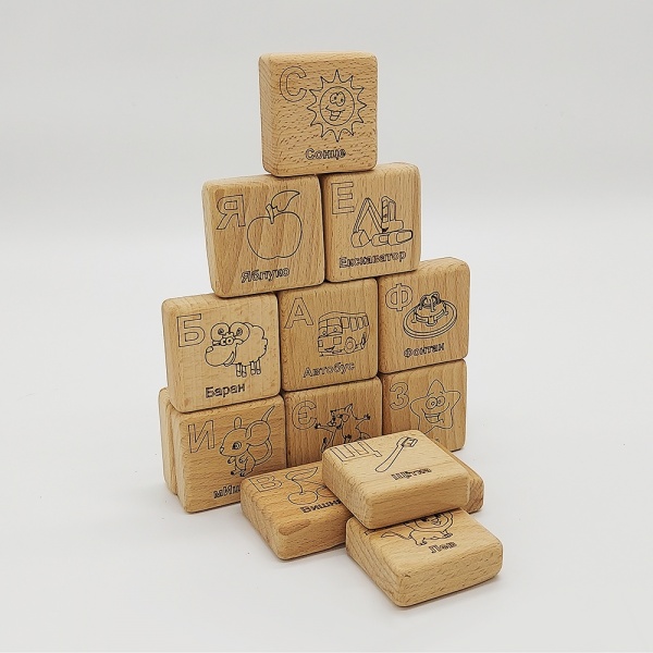 Конструктор деревянный ArinWOOD Азбука-арифметика, геофигуры, цилиндры E355