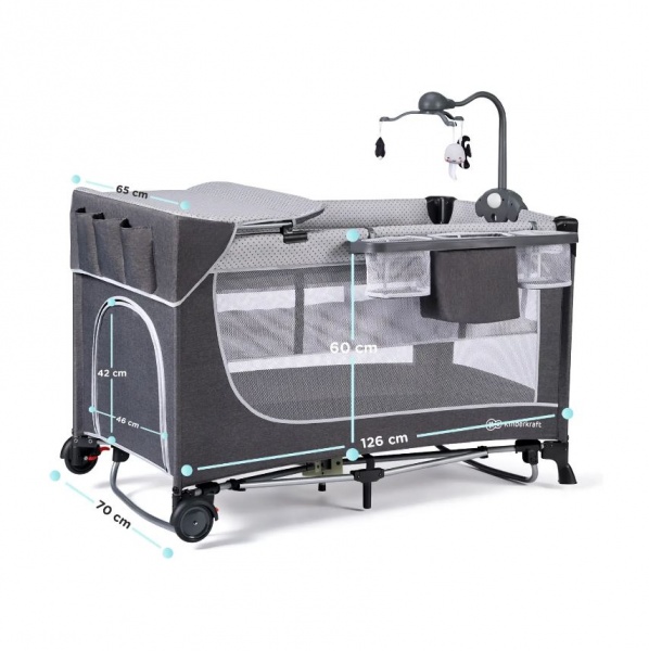Манеж-ліжко Kinderkraft Leody Grey з пеленатором KCLEOD00GRY00AC