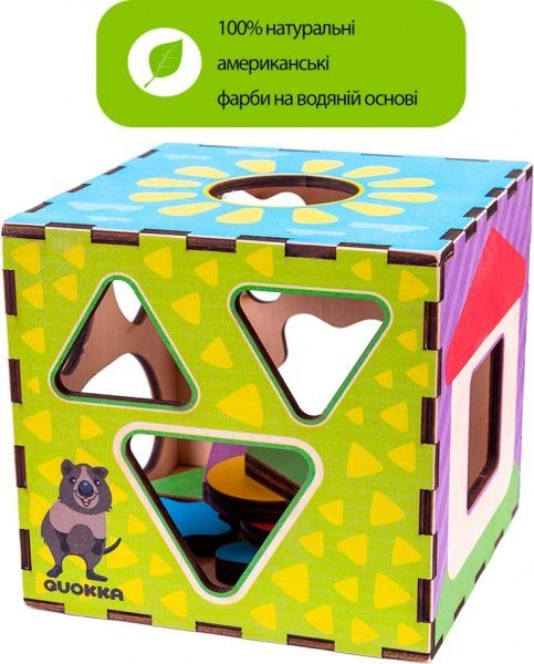 Розвиваюча іграшка Quokka дерев'яний куб-сортер 16 х 16 см. QUOKA003A