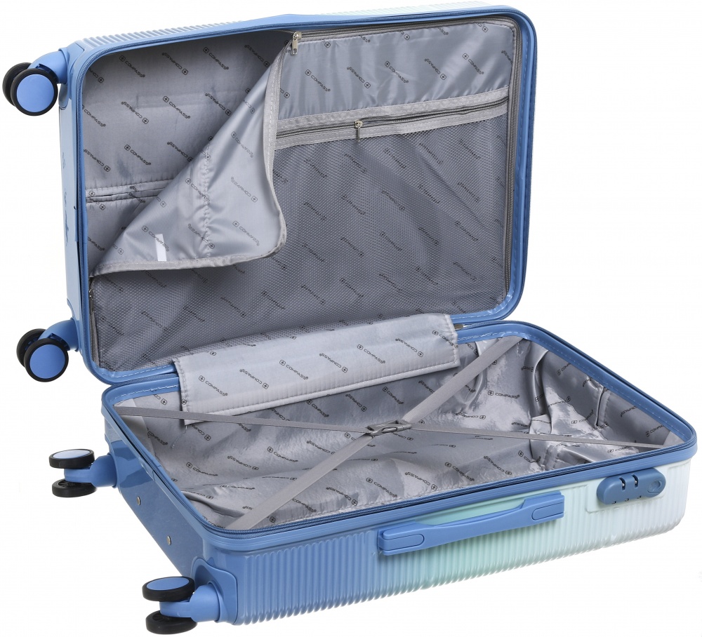 Валіза Compass №XY012 L блакитний із білим 69x47x29 см