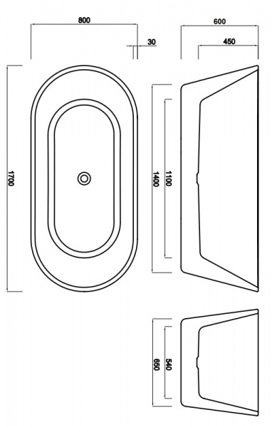 Ванна акрилова EGO окремостояча K1631 170х80 см 