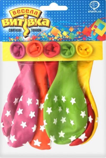 Шарики воздушные Веселая затея Звезды 30 см разноцветный 5 шт.