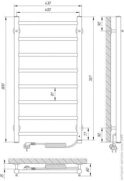 Рушникосушарка Laris Альфа П8 400х800 Е П 73207460