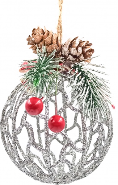 Шар ажурный HF20Y2-07S с декором d 90 мм серебряный