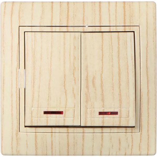 Выключатель двухклавишный Lezard Mira с подсветкой 220В дуб матовый 701-5252-112