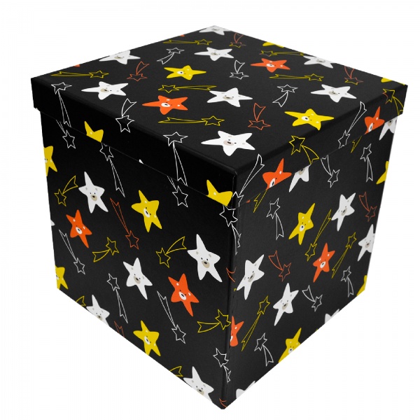 Коробка подарочная черная звезды 24.5х24.5 см 4110222409