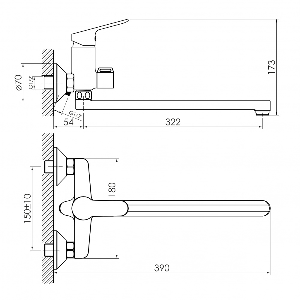 Смеситель для ванны Imprese RUBIN L-вилив 350 мм, хром