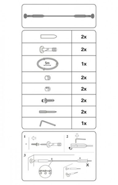 Карниз струнний Рейс Gardinia одинарный укомплектованный 500 см хром 