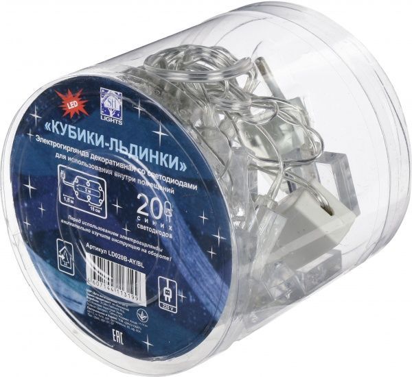 Электрогирлянда линейная внутренняя встроенный светодиод (LED) 20 ламп 3м Синие кубики-льдинки LD020B-AY/BL 