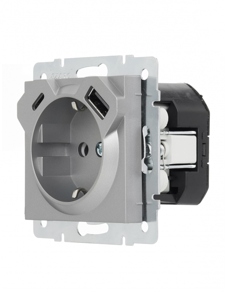 Розетка побутова + USB із заземленням Lezard Vesna сірий 742-3588-181TC