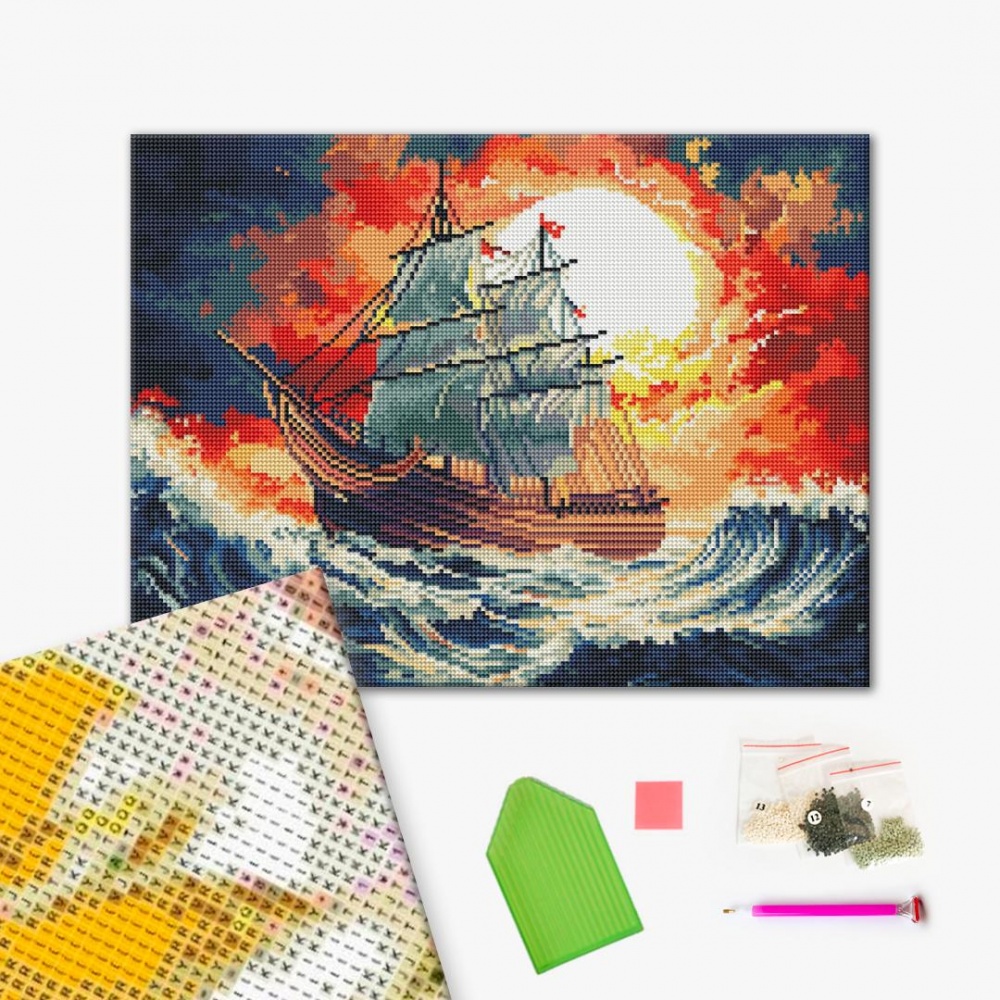 Алмазная мозаика Шторм на закате 40x50 см Brushme