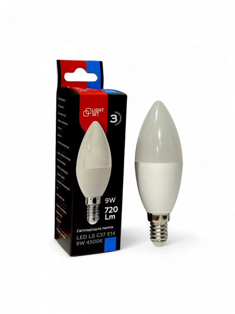 Лампа світлодіодна LIGHT SET LS 9 Вт C37 E14 220 В 4500 К