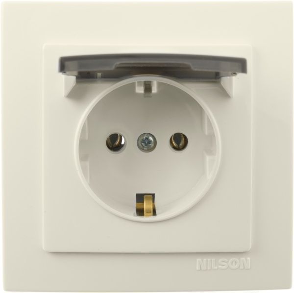 Розетка с заземлением Nilson Touran без шторок с крышкой кремовый 24121018