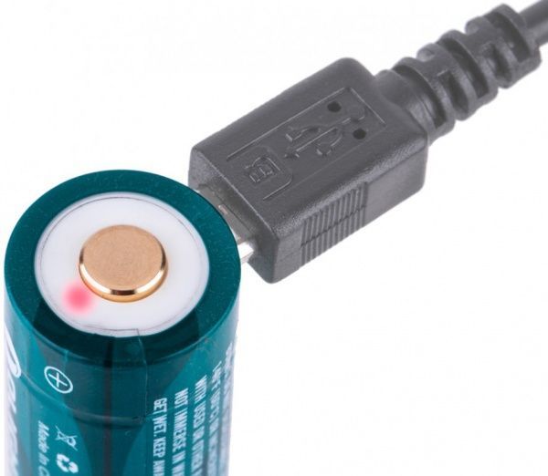 Батарея аккумуляторная Olight RCR123 (16340) с зарядным гнездом micro-USB зеленый