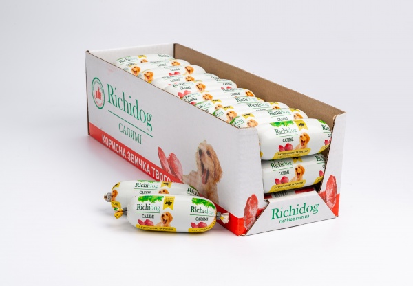 Корм вологий Для молодих та дорослих собак для усіх порід Richi Dog салямі та курка 120 г