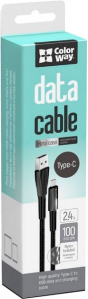 Кабель ColorWay USB - Type-C (Zinc Alloy + Led) 2.4А 1 м black 