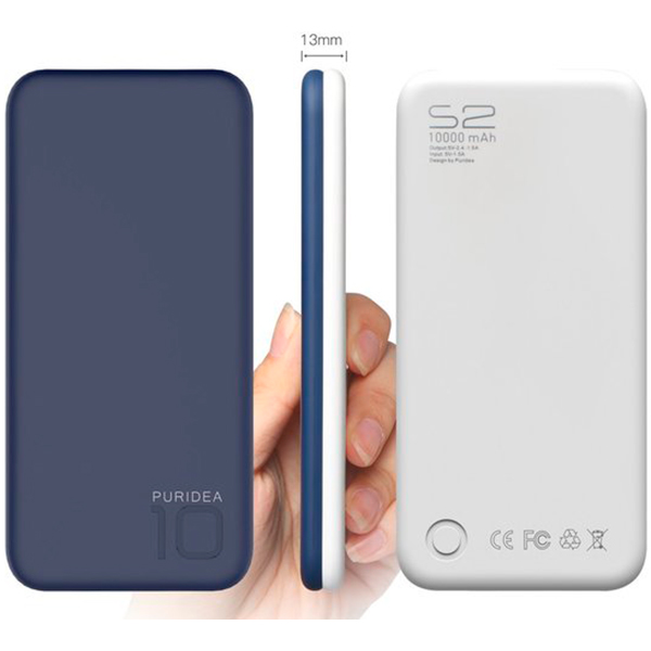 Внешний аккумулятор (Power Bank) Puridea S2 10000mAh Li-Pol Rubber Blue & White (S2-Blue White)