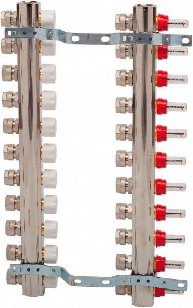 Коллекторная группа Luxor с расходомерами и термоклапанами М30х1,5 11 выходов с евроконусом 16х2 Luxor