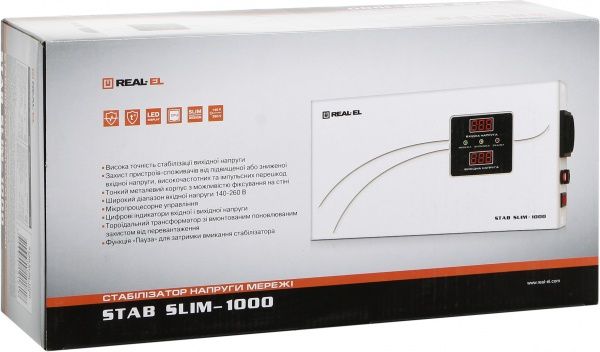 Стабілізатор напруги REAL-EL STAB SLIM-1000, white (REAL-EL
