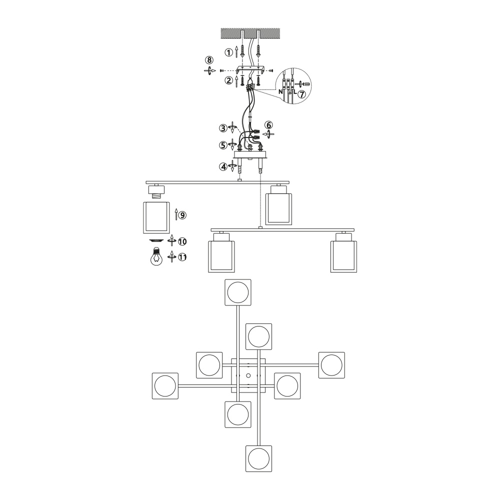 Люстра Miorro Fortuna металл/стекло 8x40 Вт E27 хром 51-311-003