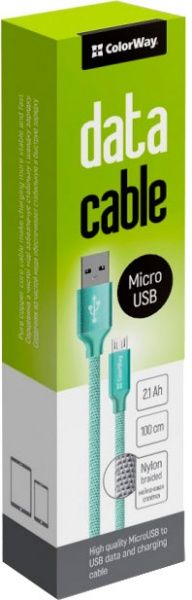 Кабель ColorWay USB - МicroUSB 2.1А 1 м м'ятний 