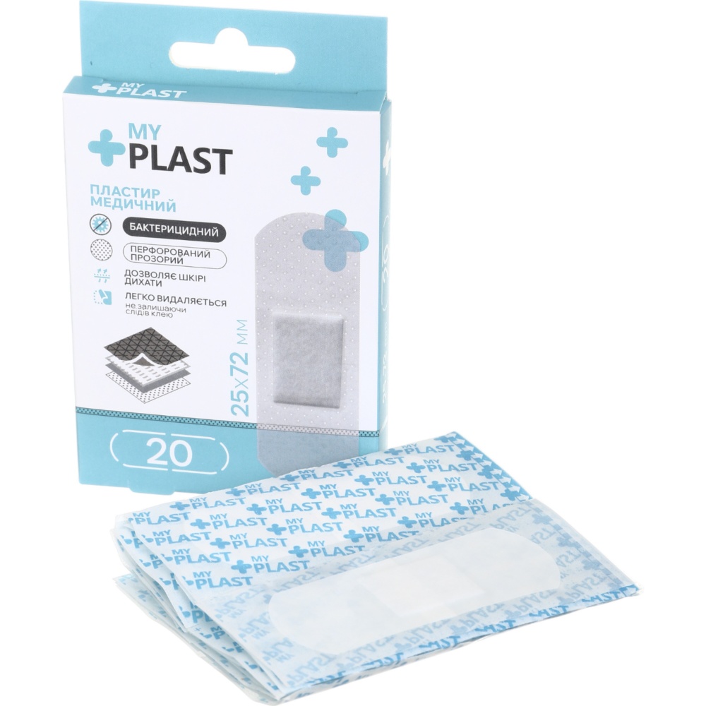 Пластир медичний My Plast бактерицидний перфорований 25 мм х 72 мм стерильні 20 шт.