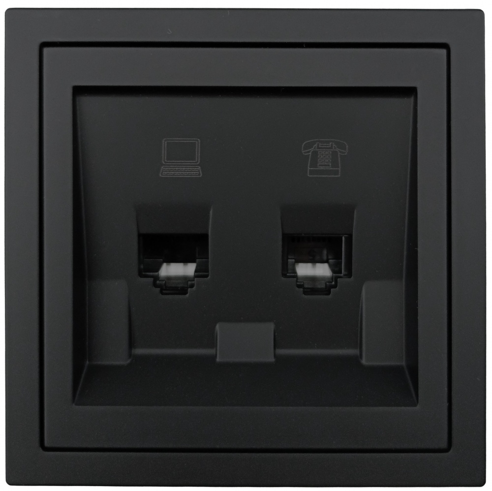 Механізм розетки комп'ютерна + телефонна HausMark Juna IP20 чорний матовий 7041-1788U2-143