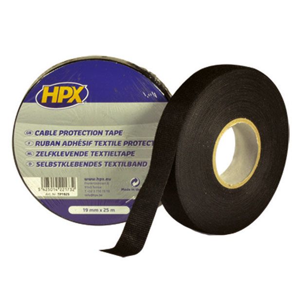 Самоклеющаяся текстильная лента HPX для жгутирования и защиты кабелей TP1925 19x0,3 мм 25 м черный