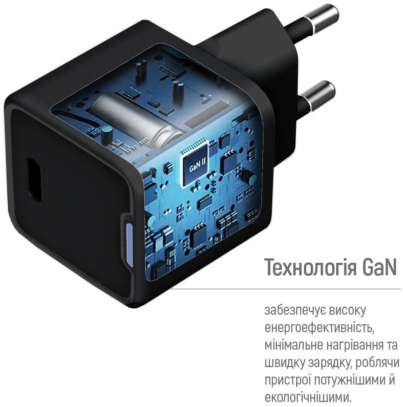 Сетевое зарядное устройство ColorWay GaN Mini 25W PD USB-C black