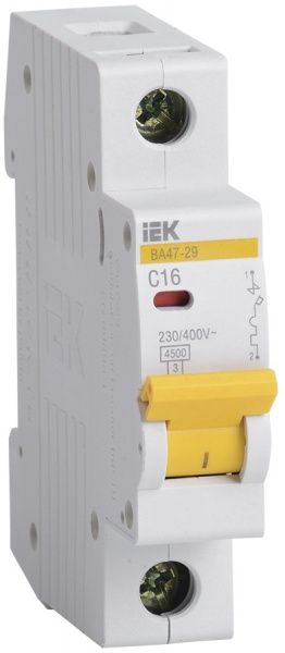 Автоматический выключатель IEK ВА47-29 1Р 16А 4,5кА MVA20-1-016-C