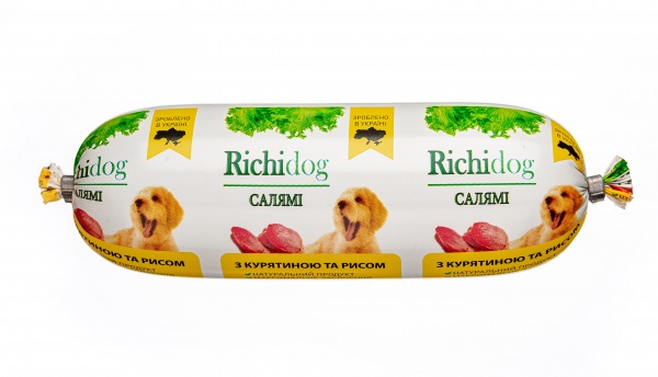 Корм влажный Для молодых и взрослых собак для всех пород Richi Dog салями и курица