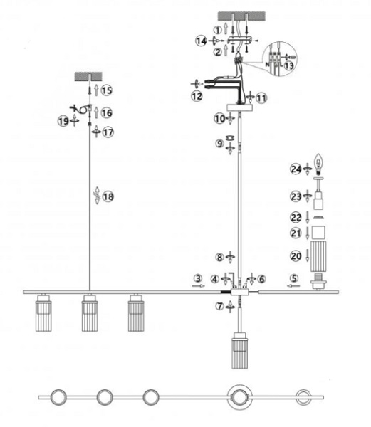 Люстра Miorro Scala 1135x100x790 мм 5x40 Вт E14 медь 51-311-068