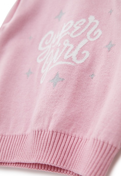 Джемпер детский для девочки ART KNIT Super girl р.98-104 бело-розовый 