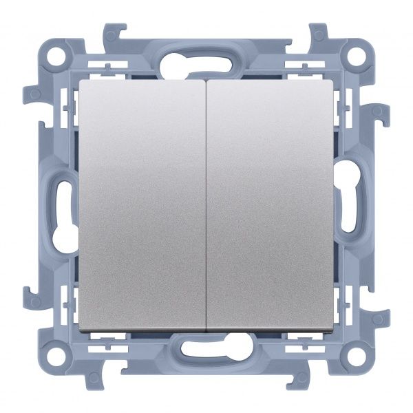 Вимикач двоклавішний Simon 10 без підсвітки 10 А 250В сріблястий CW5.01/43