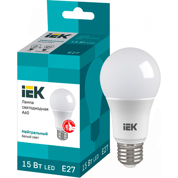 Лампа светодиодная IEK ECO 15 Вт A60 матовая E27 220 В 4000 К 