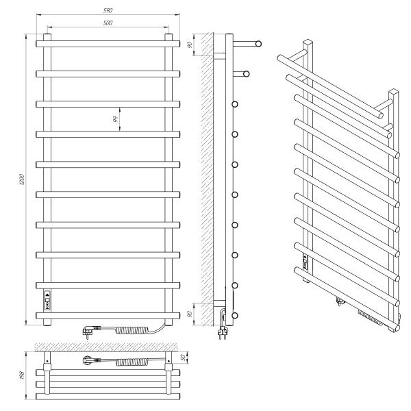 Рушникосушарка електрична Laris Каскад Преміум П10 500х1200 праве підключення
