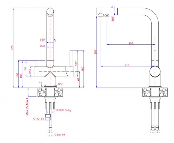 Смеситель для кухни Water House Galaxy+ с подключением к фильтру черный