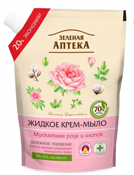 Мило рідке Зеленая аптека Мускатна роза і бавовна 460 мл 470 г 12 шт./уп.