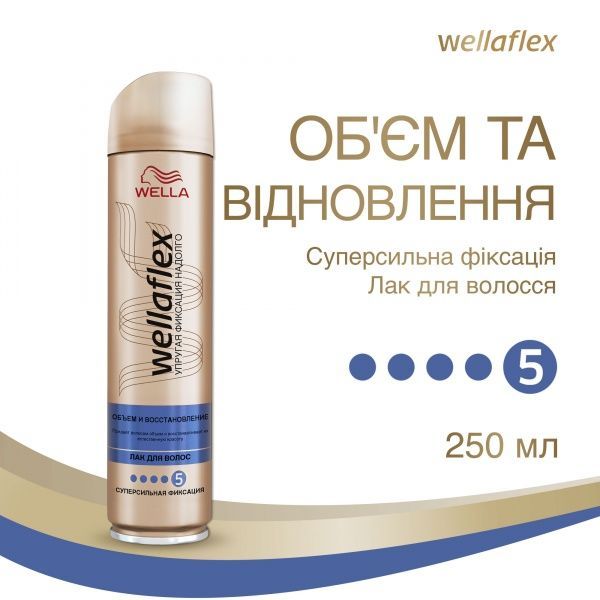 Лак для волос Wellaflex суперсильной фиксации Объем и восстановление 250 мл