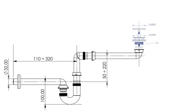 Сифон для умывальника Bakimay мебельный