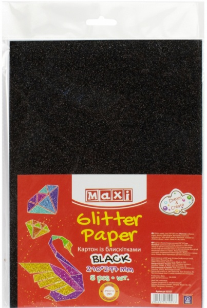 Картон А4 с блестками 290 г/кв.м черный Maxi