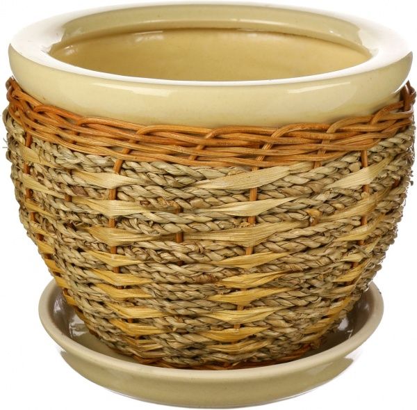 Горшок керамический Плетеный круглый 4,9л бежевый 