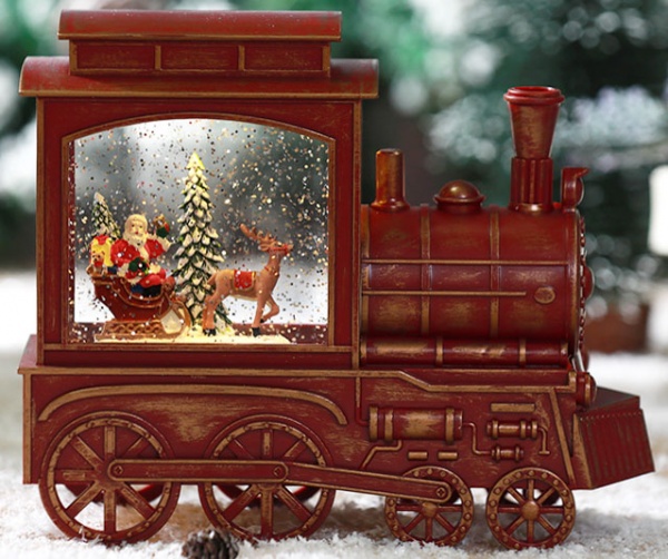 Сувенир новогодний поезд водный на санках 22х7х20 см 20WSDW-022 