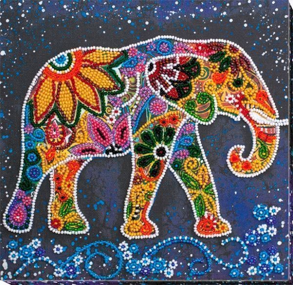 Набор для вышивания бисером на натуральном художественном холсте Индийский слон АМВ-046 Абрис Арт 