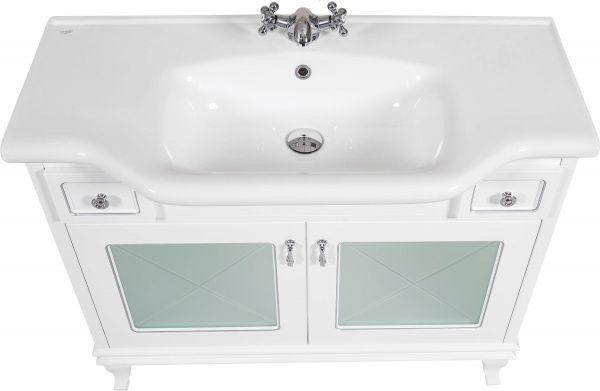 Тумба напольная Aqua Rodos Беатриче Люкс 100 белая патина хром с умывальником 081300-u New Klasik