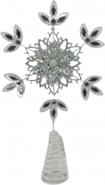 Верхушка для елки Decormaker Design звезда цветок 34 см комбинированная серебро 