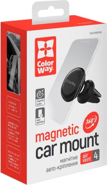 Автотримач для телефону магнітний ColorWay VENT-4 CW-CHM09-BK (4823108606945)