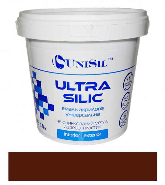 Антикорозийная акрилова емаль UniSil Ultra Silic темно-коричневий шовковистий глянець 0,9л