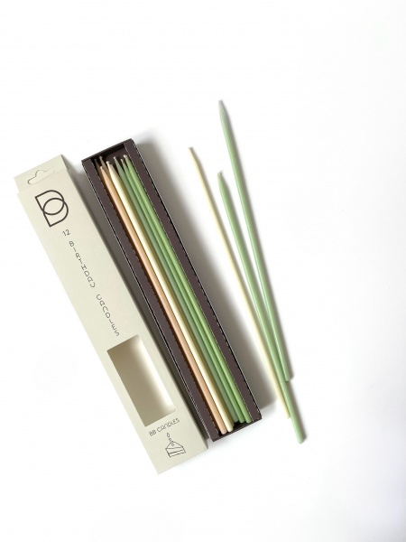 Свічки для торта BB CANDLES мікс бежево-оливковий 25 см 12 шт.